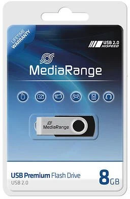 MediaRange USB Flexi-Drive 8GB schwarz/silber, USB-A, USB 2.0