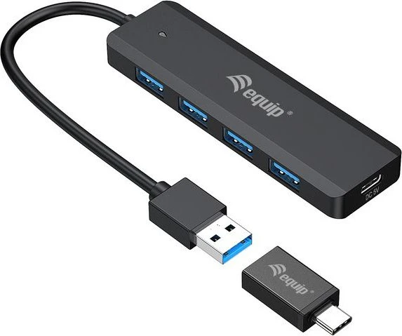 Equip 4 Port USB Hub, 4x USB-A 3.0, USB-C 3.0/USB-A 3.0 [Stecker]