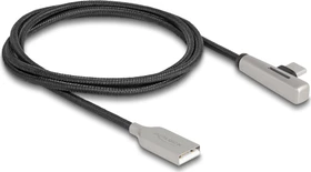 DeLOCK Adapterkabel, USB 2.0, 480Mb/s, 60W QC 3.0, USB-C [Stecker] auf USB-A [Buchse], gewinkelt, schwarz, 1m (80766)