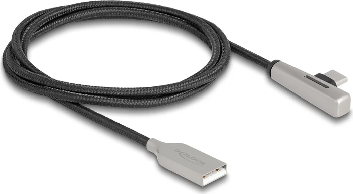 DeLOCK Adapterkabel, USB 2.0, 480Mb/s, 60W QC 3.0, USB-C [Stecker] auf USB-A [Buchse], gewinkelt, schwarz, 1m