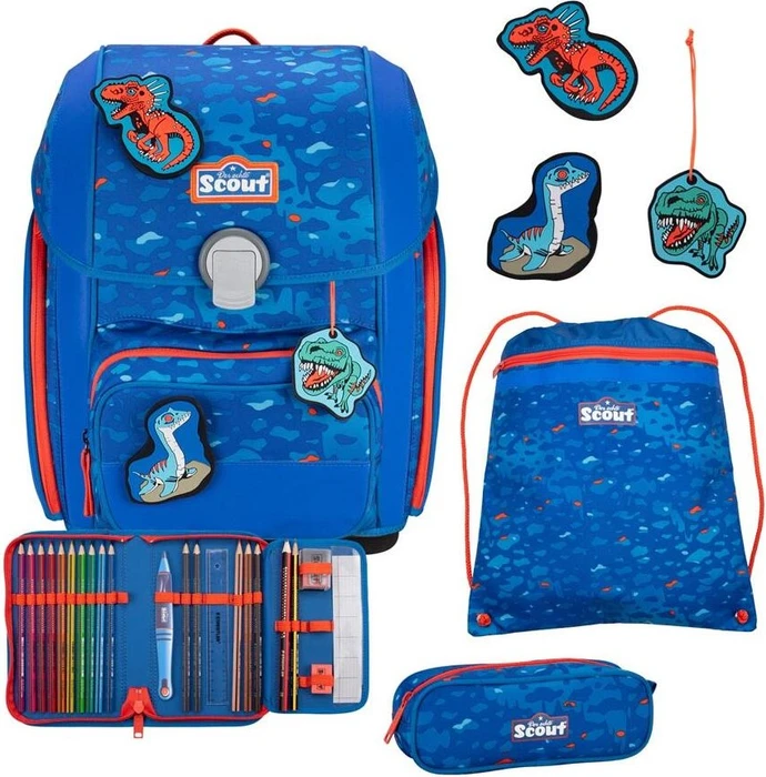 Scout Genius Superflash Blue Dino Schultaschen-Set, 4-tlg.