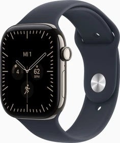 Apple Watch Series 12 (GPS + Cellular) 46mm Titan natur mit Sportarmband S/M navyblau