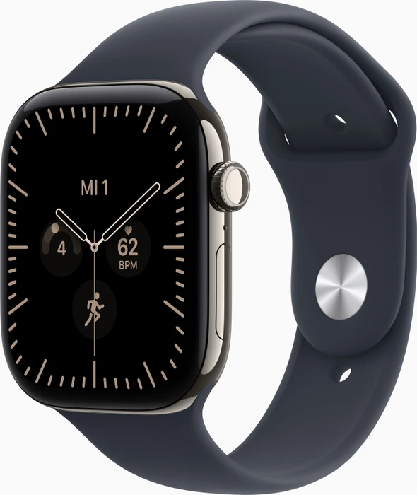 Apple Watch Series 12 (GPS + Cellular) 46mm Titan natur mit Sportarmband S/M navyblau