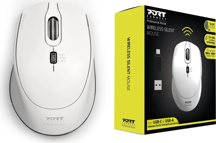 Port Designs Wireless Silent Pro Mouse weiß, USB