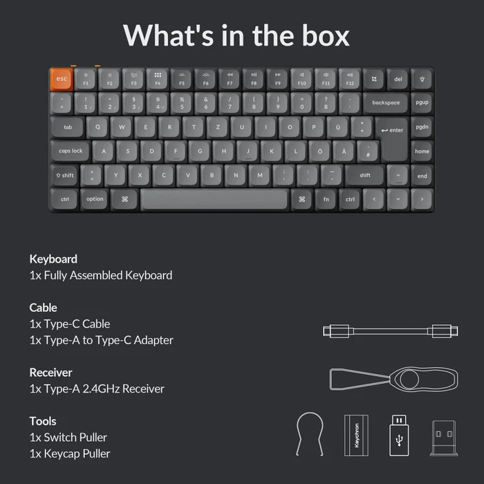 Keychron K3 Max, grau, LEDs RGB, hot-swap, Gateron LOW PROFILE 2.0 RED, USB/Bluetooth, DE