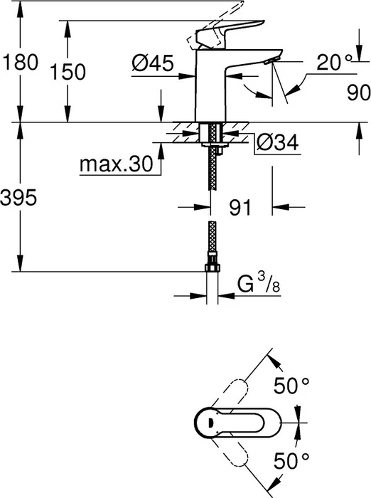Grohe BauEdge Einhand-Waschbeckenarmatur 1/2" S-Size chrom