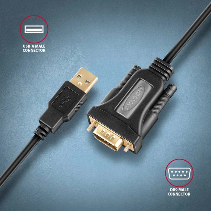 Axagon USB-A 2.0 [Stecker] auf RS-232 (seriell) [DB9 Stecker], Adapterkabel, 1.5m