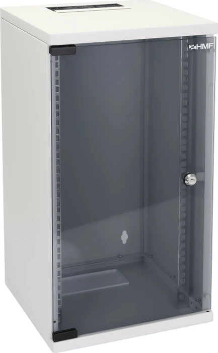 HMF Serverschrank 10", HMF 63400 12HE, Sicherheitsglastür, IP20, grau, 300mm tief
