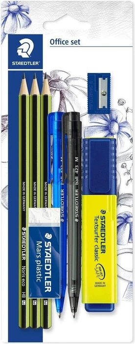 Staedtler Noris 120 Office Set Bleistift HB graphit, schwarz/gelb, Radierer, Anspitzer, 8er-Set
