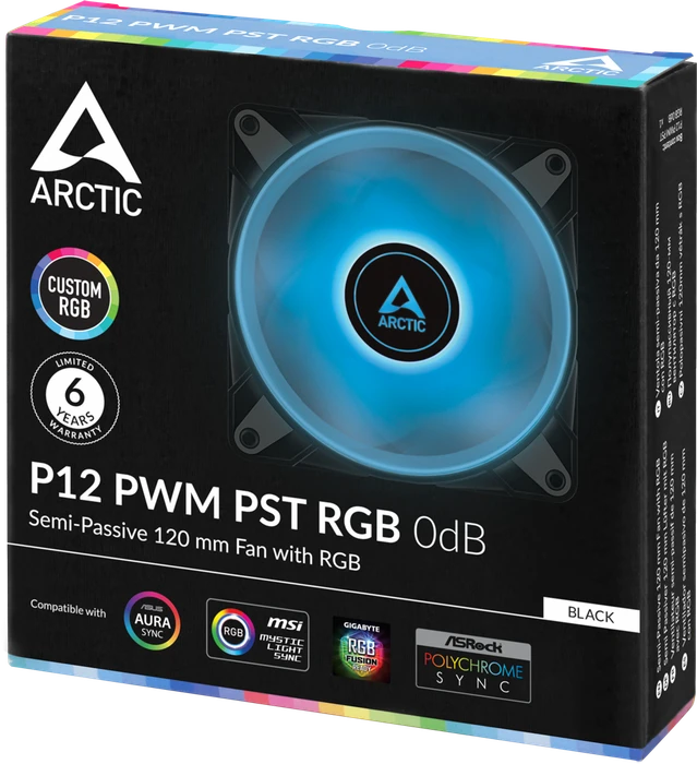 ARCTIC P12 PWM PST RGB 0dB schwarz, LED-Steuerung, 120mm, 3er-Pack