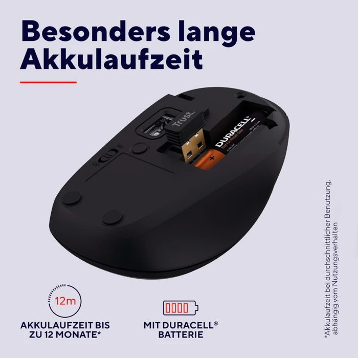 Trust Yuki Silent Multi-Device Wireless Mouse schwarz, USB/Bluetooth