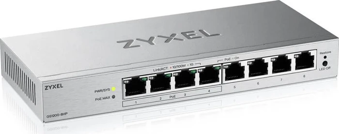 Zyxel GS1200 Desktop Gigabit Smart Switch, 8x RJ-45, 68W PoE+
