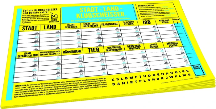 Stadt Land Klugscheisser Spielblock Original (Erweiterung)