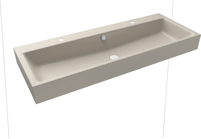 Kaldewei Puro Wand-Doppelwaschtisch 120x46cm mit Überlauf, 2x1 Hahnlochbohrung, Perl-Effekt, warm grey 10
