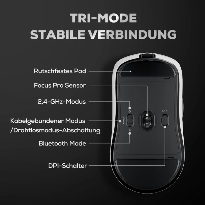 RK Royal Kludge M3 8K Wireless Gaming Mouse, Panda weiß/schwarz, USB/Bluetooth