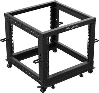Lanberg Open Rack Series 19" Open Frame Rack 9HE, 4-Pfosten, mit Rollen, Flat Pack, tiefenverstellbar, 576-1033mm, RAL 9004, 657mm tief