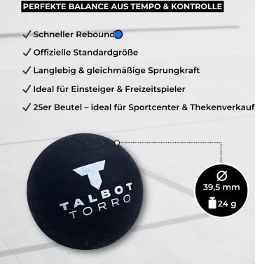 Talbot Torro Blauer Punkt, Polybag Squashbälle schnell, 25 Stück