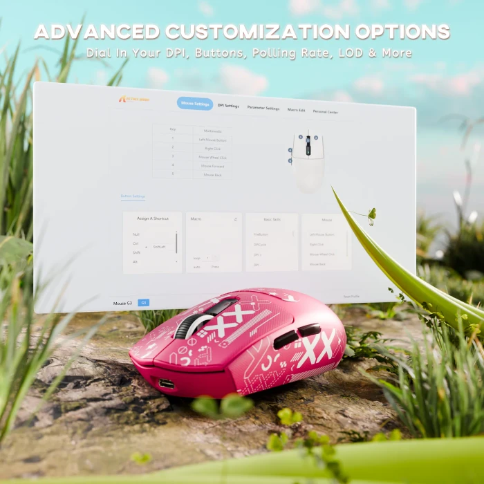 Attack Shark G3 Tri-mode Wireless Gaming Mouse, Berry Red, inkl. Grip Tape, USB/Bluetooth