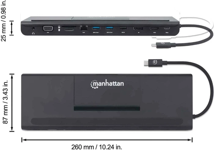 Manhattan 11-in-1 Docking Station, USB-C 3.0 [Stecker]