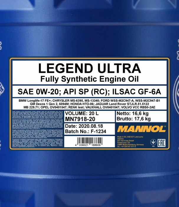 Mannol Legend Ultra 0W-20 20l
