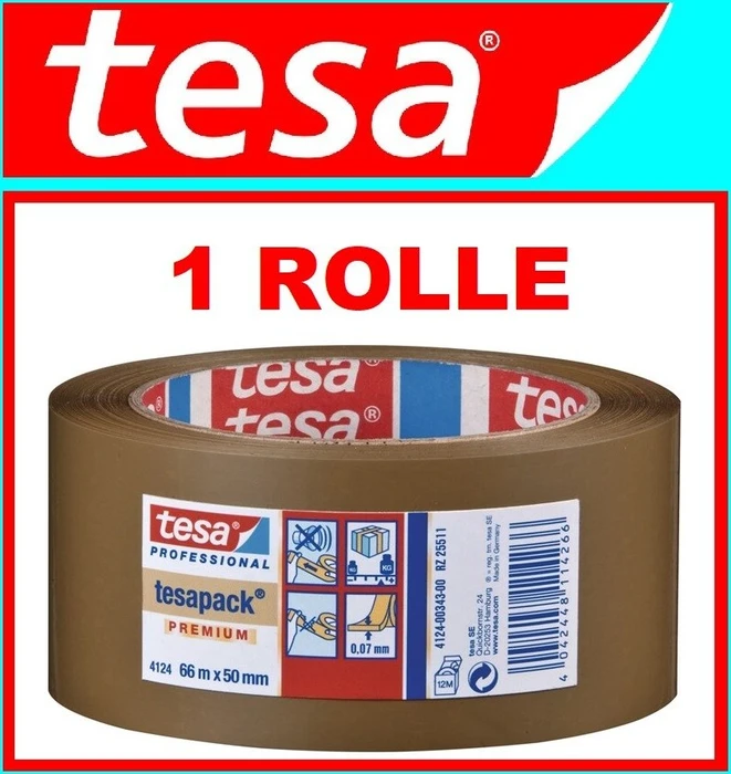 tesa tesafilm 4124 PVC Klebeband braun, 50mm/66m, 1 Stück
