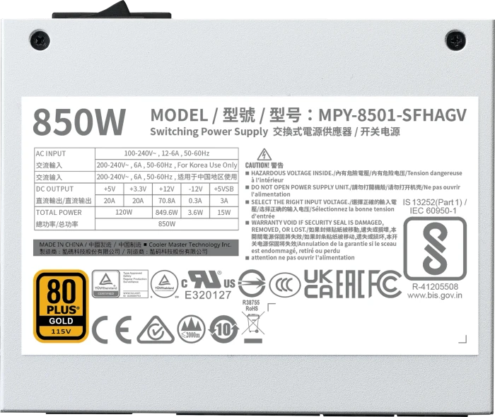 Cooler Master V-Series V850 SFX Gold White Edition 850W, ATX 3.1