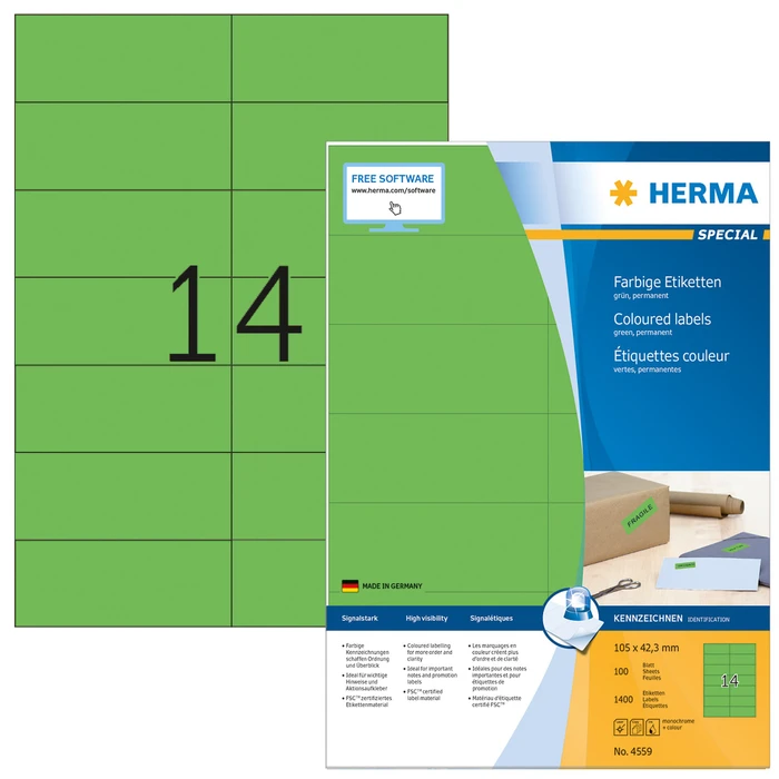 Herma Etiketten, 105x42.3mm, grün, 100 Blatt (1400 Etiketten)