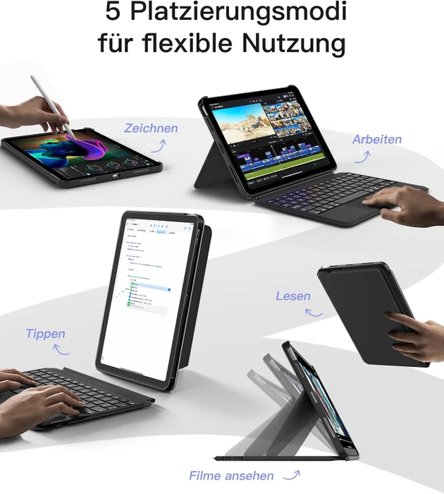 Inateck Abnehmbare Tastatur für iPad Air 4/iPad Air 5/iPad Air 6/iPad Pro 11", schwarz, DE