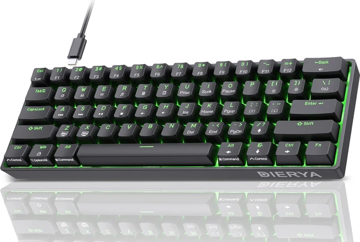 Dierya DK61SE, schwarz, LEDs grün, BROWN Switches, USB, US
