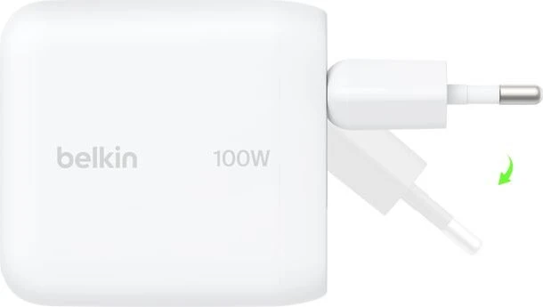 Belkin BoostCharge USB-C-GaN-Ladegerät mit klappbaren Pins 100W weiß