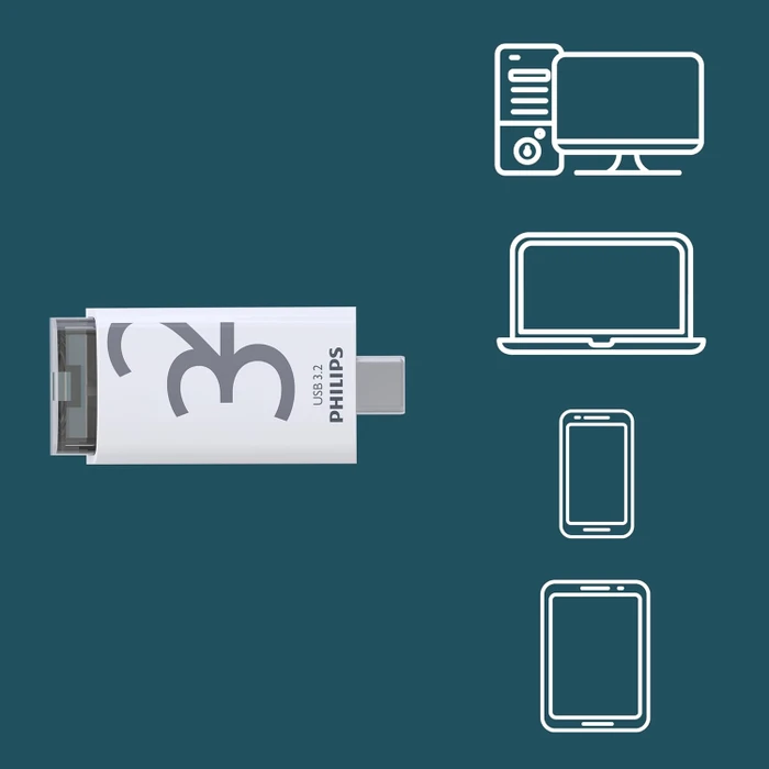 Philips Flash Drive Click Edition 32GB weiß/grau, USB-C, USB 3.2 Gen 1×1