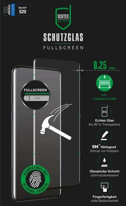 Scutes Deluxe Displayschutzglas 3D für Samsung Galaxy S20
