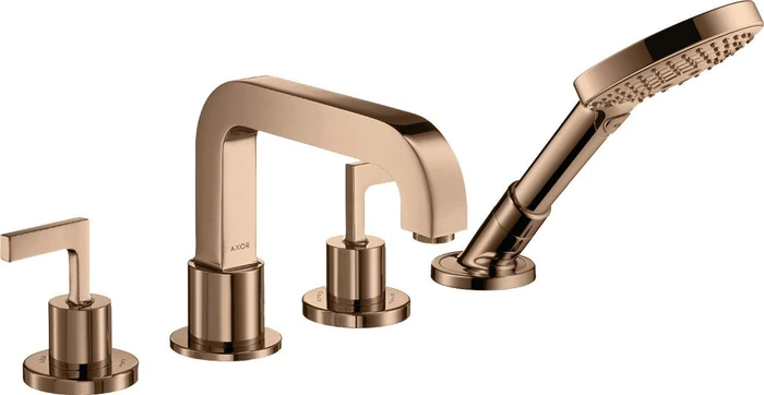 Hansgrohe Axor Citterio 4-Loch Wannenkombination mit Hebelgriff und Rosette polished red gold