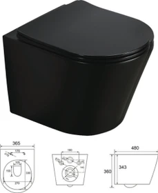 Verosan Pro Nakia Wand-WC Tiefspüler, spülrandlos, mit Sitz mit Deckel mit Absenkautomatik, schwarz