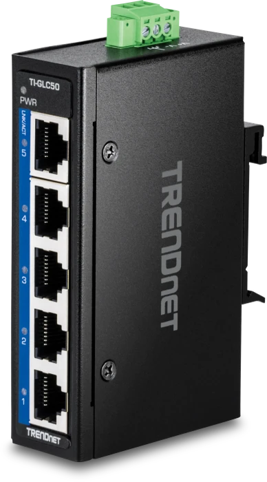 TRENDnet TI Hardened Industrial Railmount Gigabit Switch, 5x RJ-45