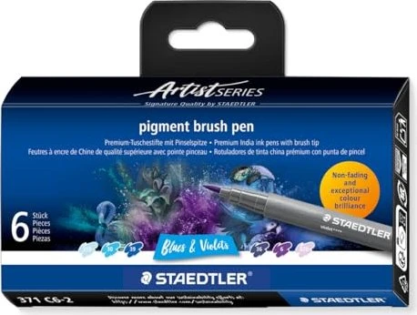 Staedtler pigment brush pen 371 blues & violets sortiert, 6er-Set