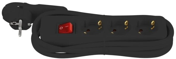 REV Ritter Steckdosenleiste mit Schalter und Winkel-Flachstecker, 3-fach, 2m, schwarz