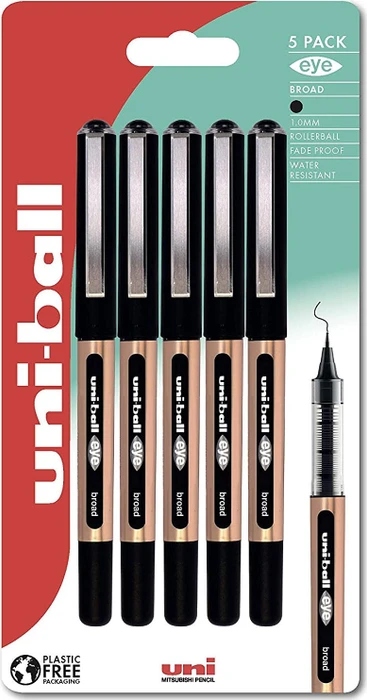 Uni-Ball Eye Broad UB-150-10 Tintenroller (Mine) schwarz/gold, 5er-Pack