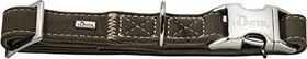 Hunter Hunting Alu-Strong Hundehalsung, Hundehalsband, Aluminium Steckverschluss, Leder, robust, weich, L, oliv