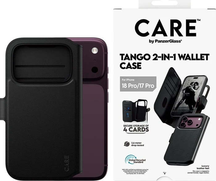 PanzerGlass Care Tango 2-in-1 Wallet Case w. MagSafe für Apple iPhone 18 Pro schwarz