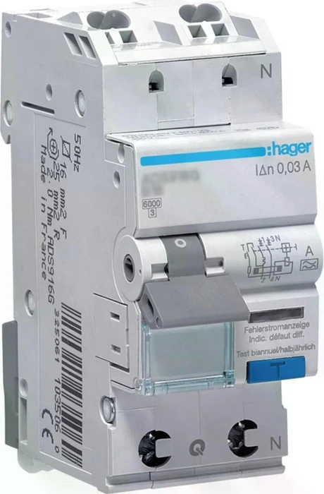 Hager Fehlerstrom-Leitungsschutzschalter 1P+N 6kA B-10A 30mA Typ A QuickConnect