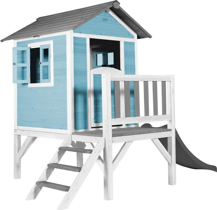 Axi Spielhaus Lodge XL blau/weiß mit Rutsche grau