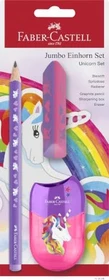 Faber-Castell Jumbo Einhorn Set Bleistift HB graphit, violett, Radierer, Anspitzer, 3er-Set