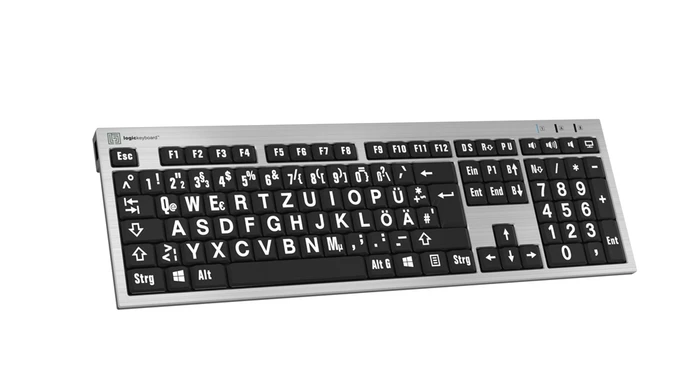LogicKeyboard LargePrint PC Slim Line, White on Black, USB, DE
