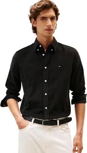 Tommy Hilfiger Regular Fit Cord Flag-Stickerei Hemd langarm schwarz (Herren)