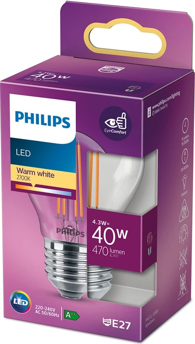 Philips Classic ND E27 4.3-40W/827 P45 CL