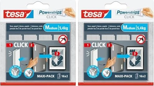 tesa Powerstrips Clips Medium Tapete/Putz weiß, Klebenagel