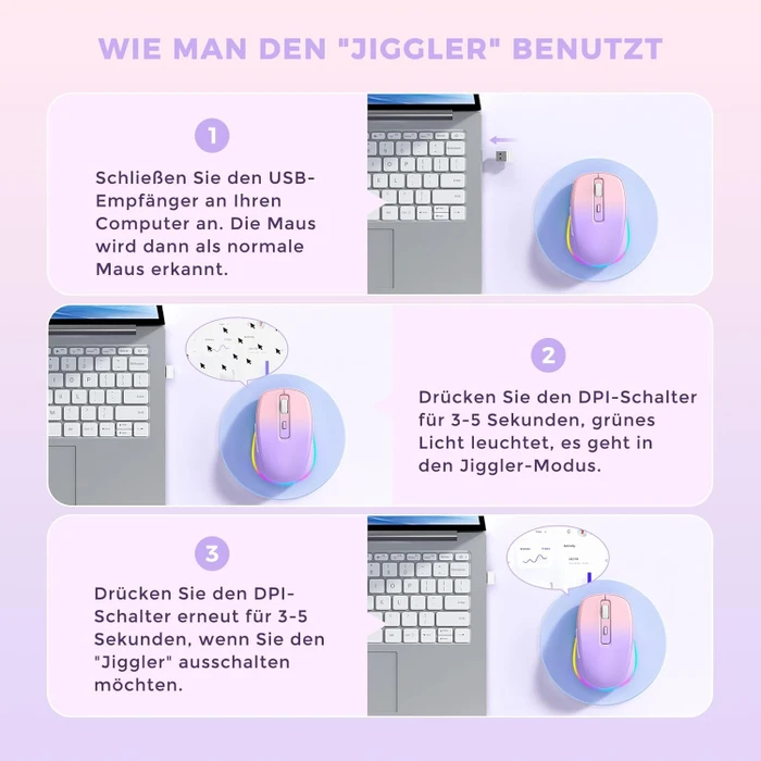 Seenda Rechargeable Wireless RGB Mouse mit Jiggler-Funktion, rosa/violett, USB