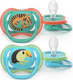 Philips Avent SCF087/11 Ultra Air Beruhigungsschnuller, 6-18M, Silikon, tiger/tucan, 2 Stück