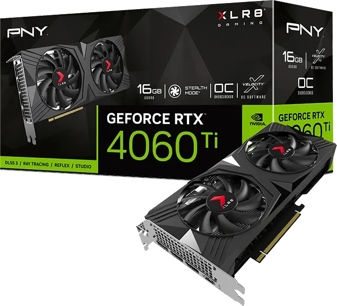 PNY GeForce RTX 4060 Ti XLR8 Gaming Verto Overclocked Dual Fan, 16GB GDDR6, HDMI, 3x DP